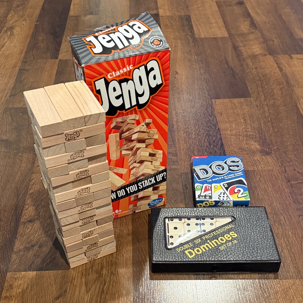 Lot of 3 Games for Family Game Night - Jenga, Dominoes, & Dos